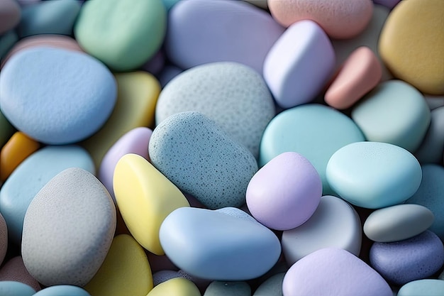 A macro shot of pebbles with a pastel color scheme showcasing the natural beauty of these small stones Generated by AI