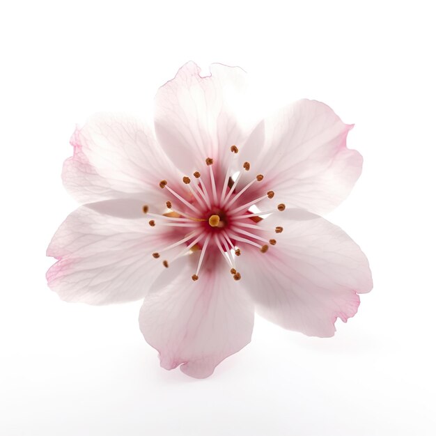 Foto immagine macro di fiori di ciliegio rosa su uno sfondo bianco