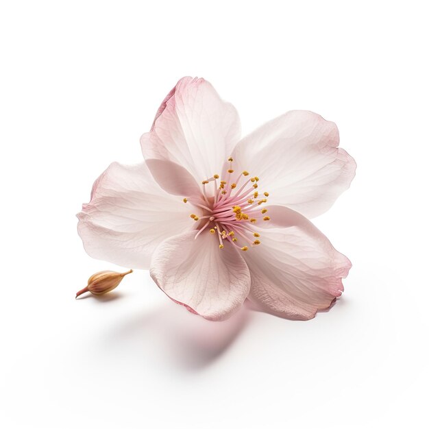 Photo macro shot of pink cherry blossom against white background