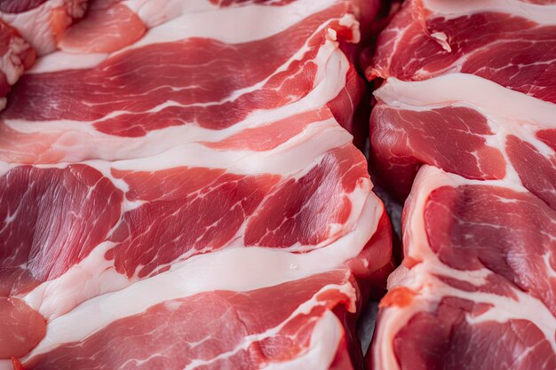 Macro shot of pork meat Meat textured background Beef steak is raw and juicy