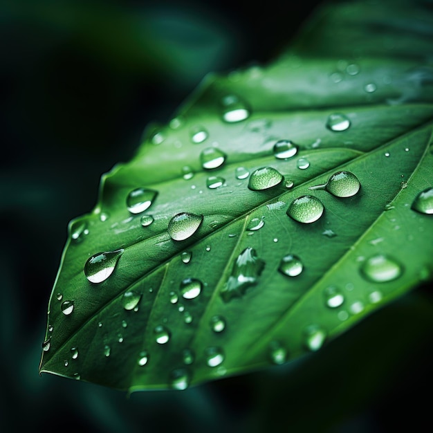 Macro shot of a raindrop on a green leaf Generative AI