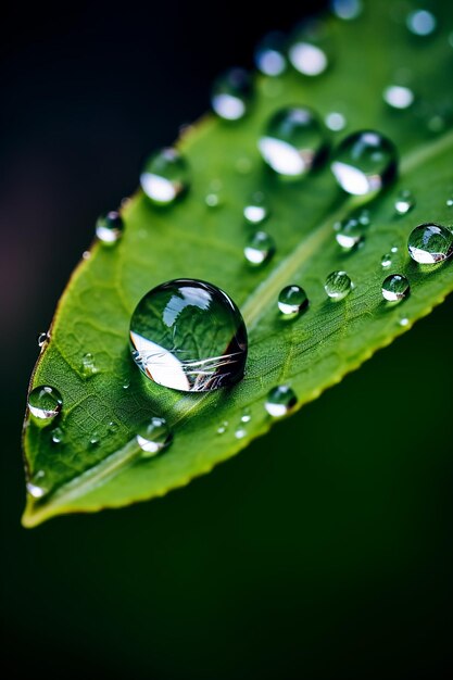 macro shot of a raindrop on a natural leaf photoshoot