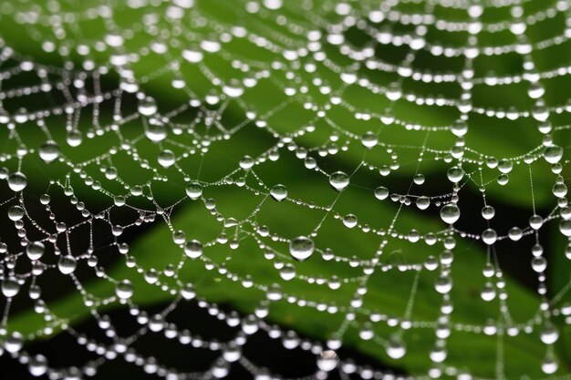 Photo macro shot of raindrops over spiderweb
