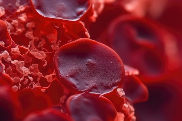 Macro shot of red blood cells in artery Generative AI