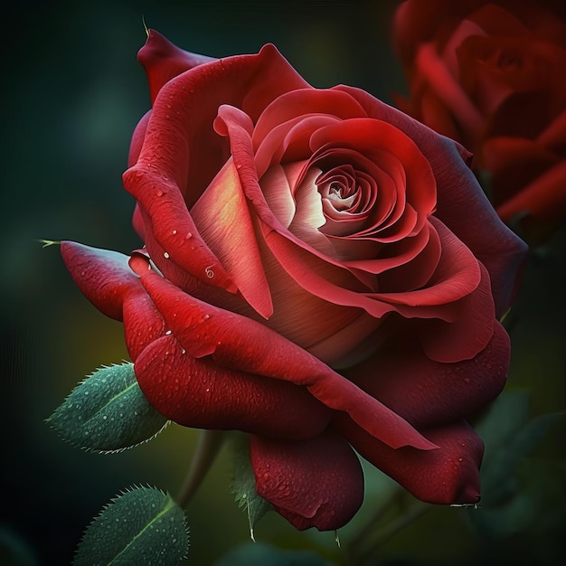 Macro shot of rose close to red color Generative AI