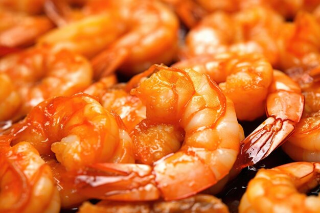 Macro shot showing the juicy texture of bbq shrimp