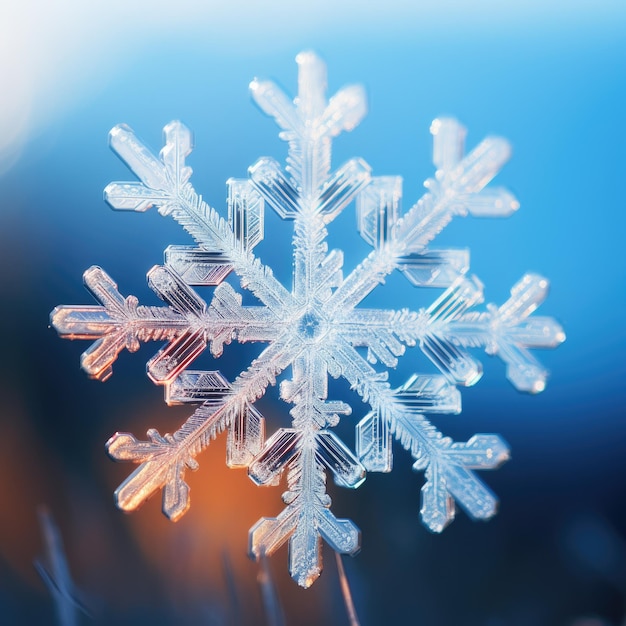 Macro shot of a snowflake's crystalline structure