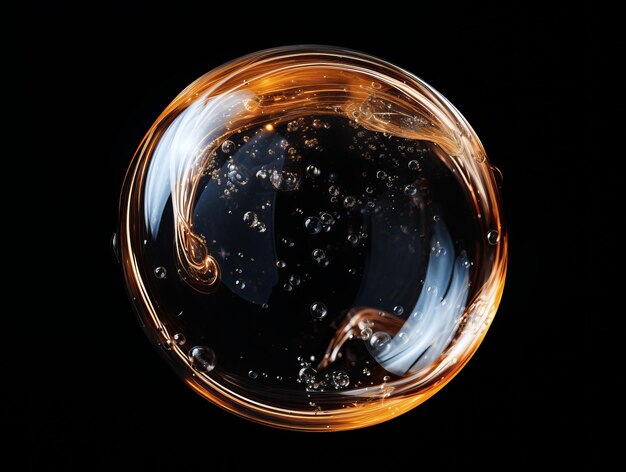 Macro shot of a soap bubble on a black background