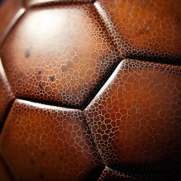 A macro shot of a soccer ball highlighting its texture and intricate details