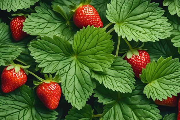 Macro shot of strawberry leaves Natural floral background