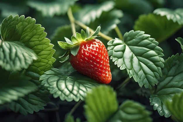 Macro shot of strawberry leaves Natural floral background