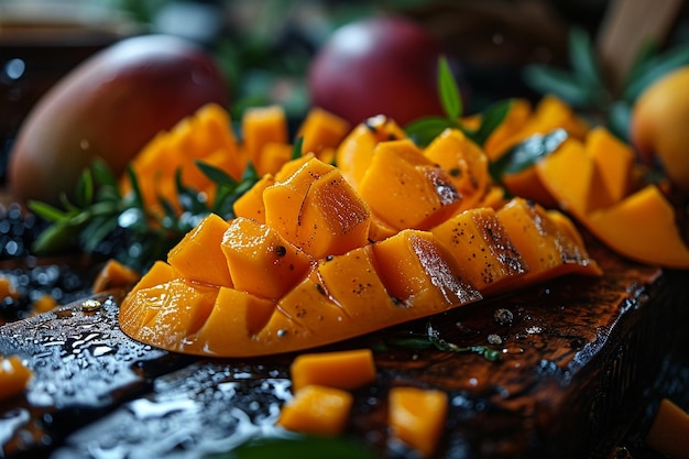 Macro shot van een gesneden mango