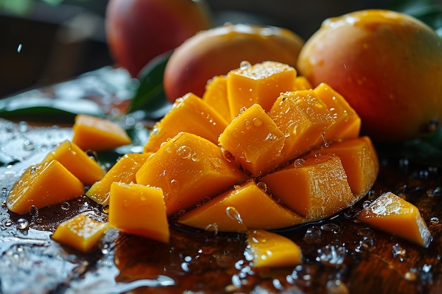 Macro shot van een gesneden mango