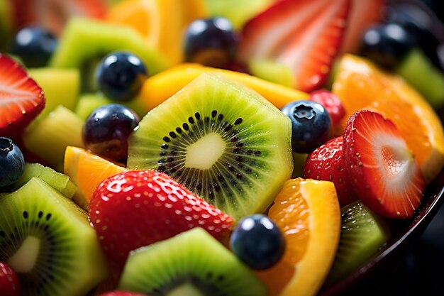 Macro shot van gevarieerd fruit in een fruit saladeschaal