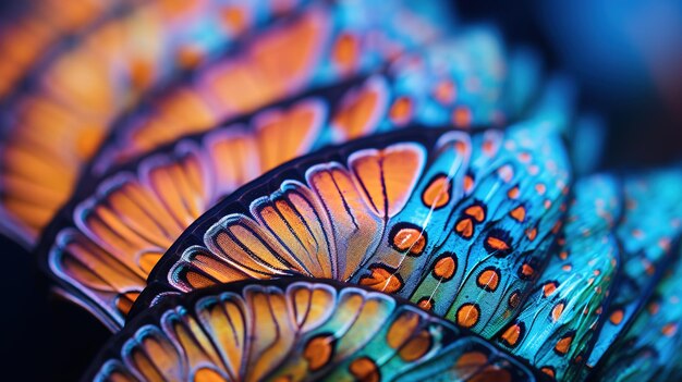 Macro shot of vibrant butterfly wings with intricate patterns