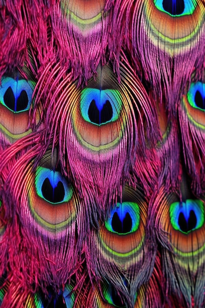 Macro shot of vibrant peacock feathers created with generative ai