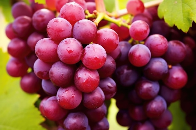 Macro shot of vivid ripe grapes on a vine