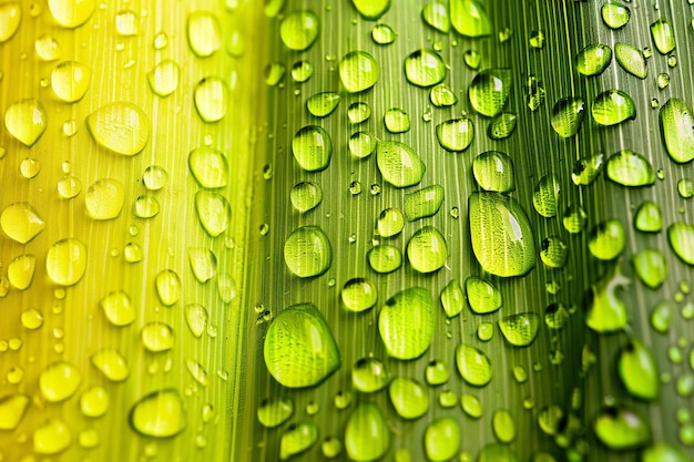 A macro shot of water droplets on a corn leaf