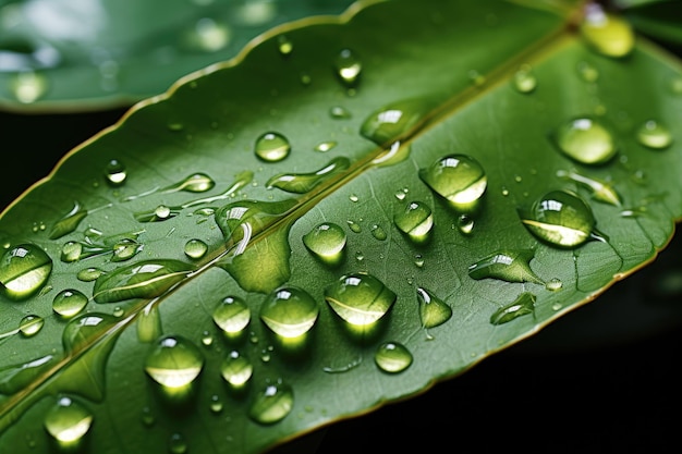 Macro Shot of Water Droplets on a Leaf