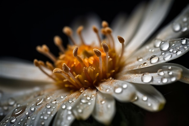 Macro shot of a white flower on dark background AI generated content