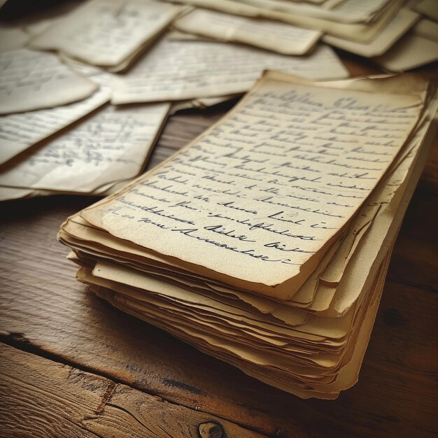 Photo a macro shot of yellowed and forgotten handwritten letters