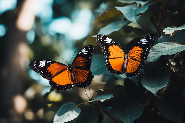 Macro shots of butterflies roosting on tree branches