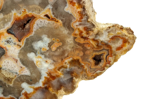 Macro stone Agate mineral on white background