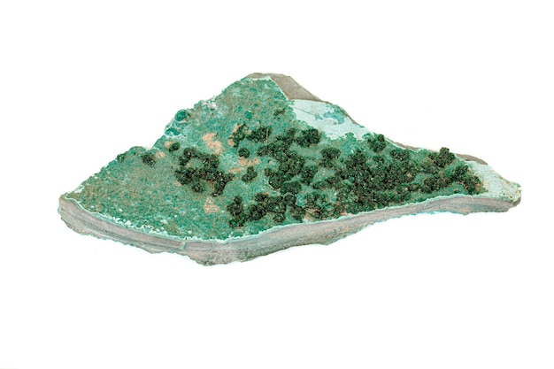 Macro stone Atacamite mineral on white background