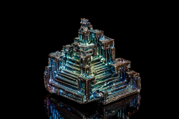 Macro of the stone bismuth mineral on a black background