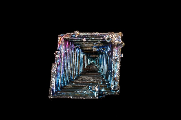 Macro of the stone bismuth mineral on a black background