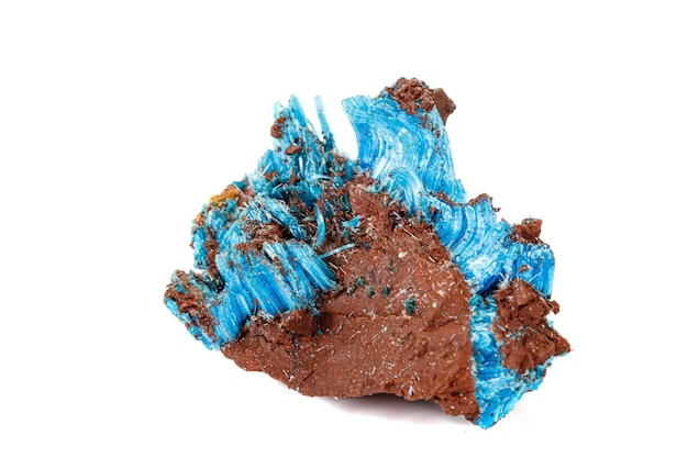 Macro of stone Chalcanthite mineral on white background