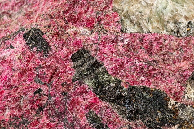 Macro stone Eudialyte mineral on white background