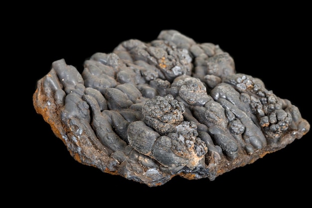 Macro of the stone Hematite mineral on a black background