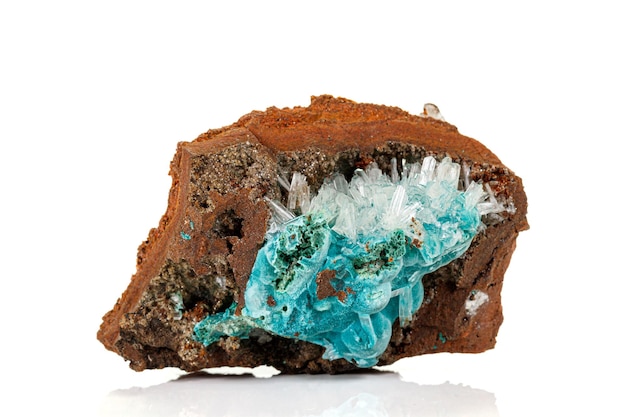 Macro stone Hemimorphite mineral on white background