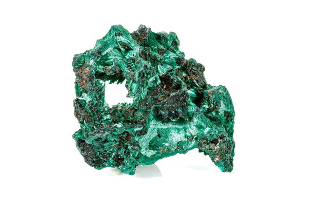 Macro stone Malachite mineral on white background