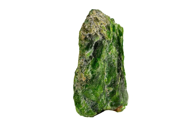 Macro stone mineral Chrome Diopside on a white background