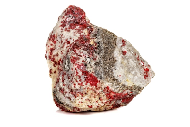 Macro stone mineral Cinnabar on a white background