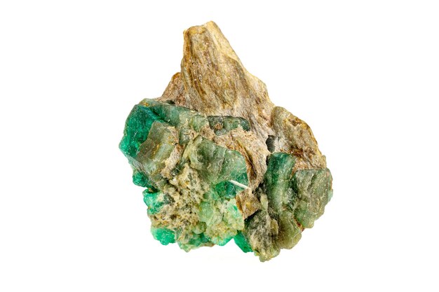 Macro stone mineral emerald on a white background