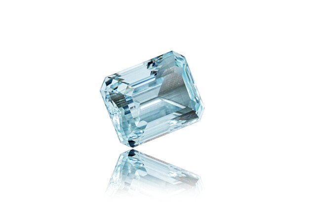 Macro stone mineral faceted aquamarine on a white background