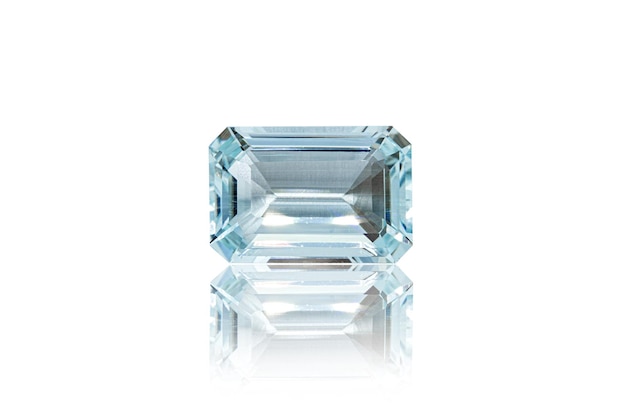 Macro stone mineral faceted aquamarine on a white background