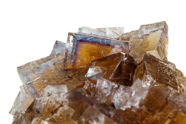 Macro stone mineral Fluorite on a white background