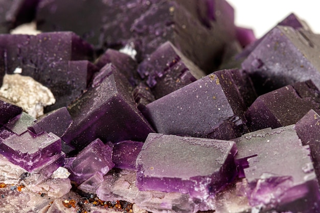 Macro stone mineral Fluorite on a white background