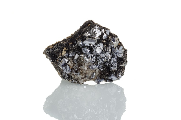 Macro stone mineral Galena on a white background