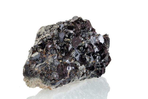 Macro stone mineral Quartz Sphalerite Galena pyrite on a white background