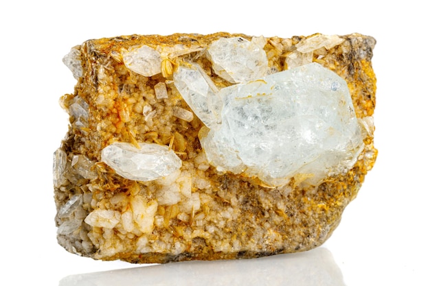 Macro stone mineral quartz with galena on a white background