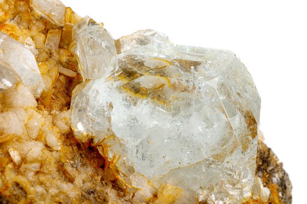 Macro stone mineral quartz with galena on a white background