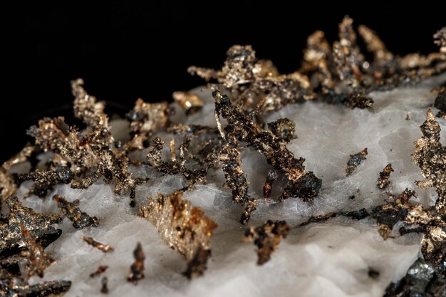 Macro stone mineral silver metal in the rock on a black background