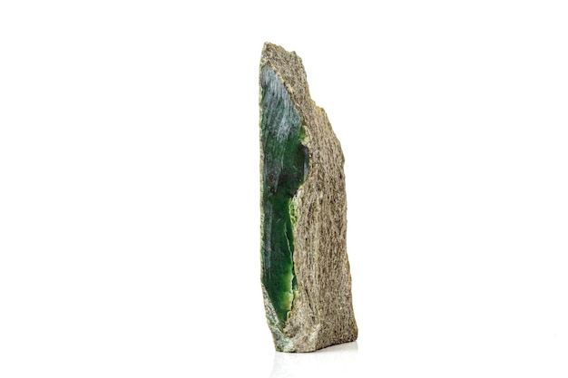 Macro stone Nephrite mineral on white background