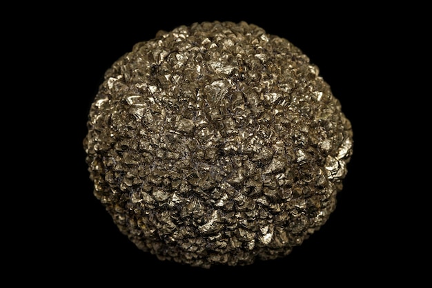 Macro stone pyrite mineral in rock on a black