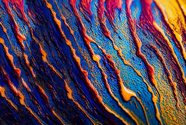 Photo macro texture of abstract colorful liquid oil acrylic glitter marbled background